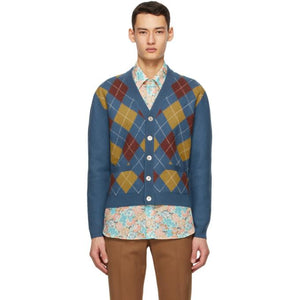 Gucci Blue Wool Argyle Cardigan