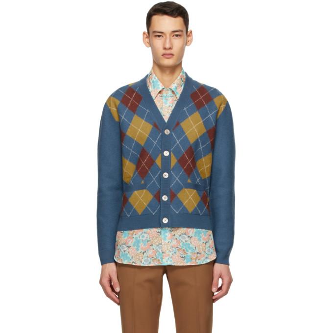 Gucci Blue Wool Argyle Cardigan