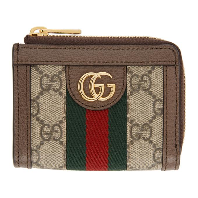 Gucci Brown and Beige GG Ophidia Card Holder Wallet