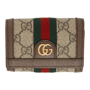 Gucci Brown and Beige GG Ophidia Flap Wallet