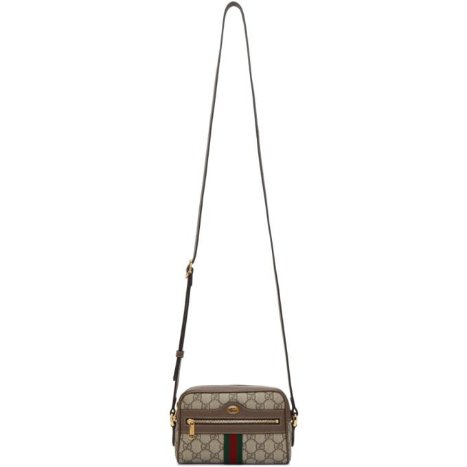 Gucci Brown and Beige GG Supreme Small Ophidia Bag