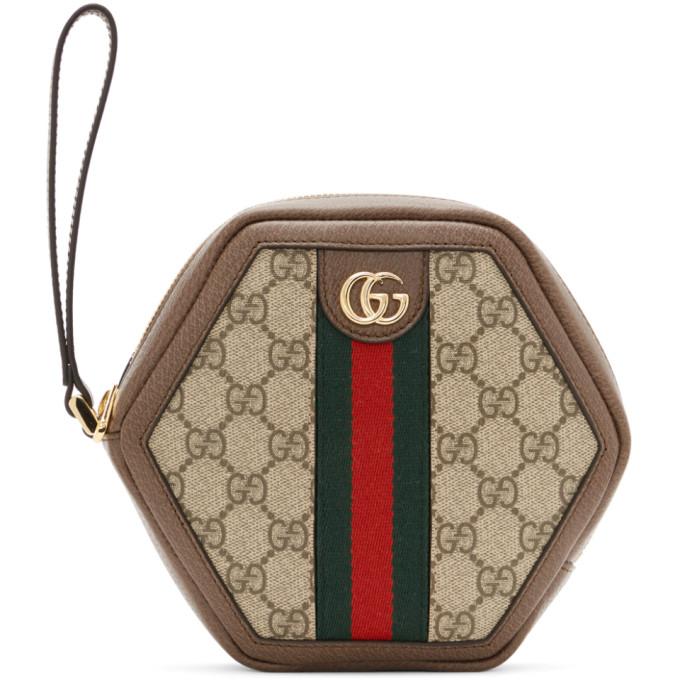 Gucci Brown and Beige Ophidia Supreme Pouch