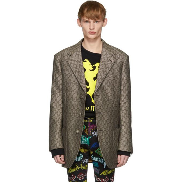 Gucci Brown and White GG Supreme Wool Blazer