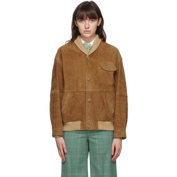 Gucci Brown Suede Oversized Bomber Jacket