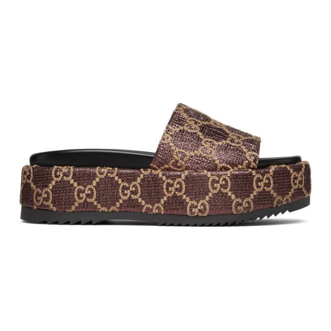 Gucci Burgundy Lame GG Sandals