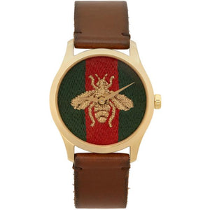 Gucci Gold and Brown Medium G-Timeless Bee Watch