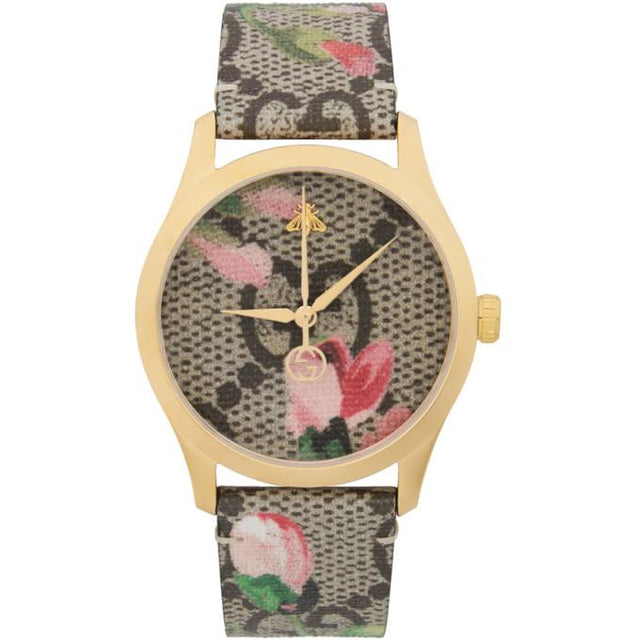 Gucci Gold and Multicolor Floral GG G-Timeless Watch