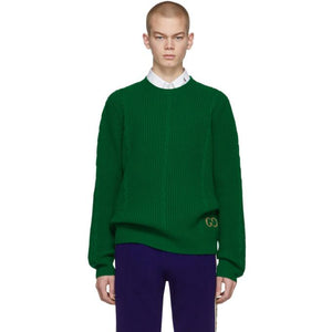 Gucci Green Cable Knit Wool GG Sweater