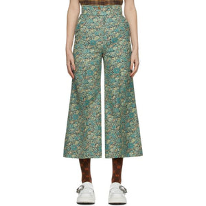 Gucci Green Liberty of London Edition Floral Wool Wide Trousers
