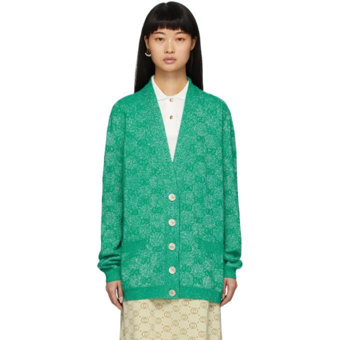 Gucci Green Lurex Interlocking G Cardigan