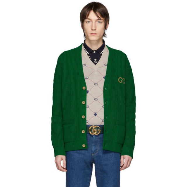 Gucci Green Wool GG Cardigan