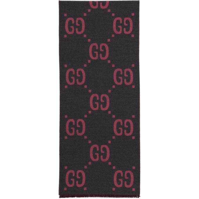 Gucci Grey and Pink Jacquard Wool GG Scarf