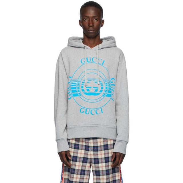 Gucci Grey Logo Disk Print Oversized Hoodie