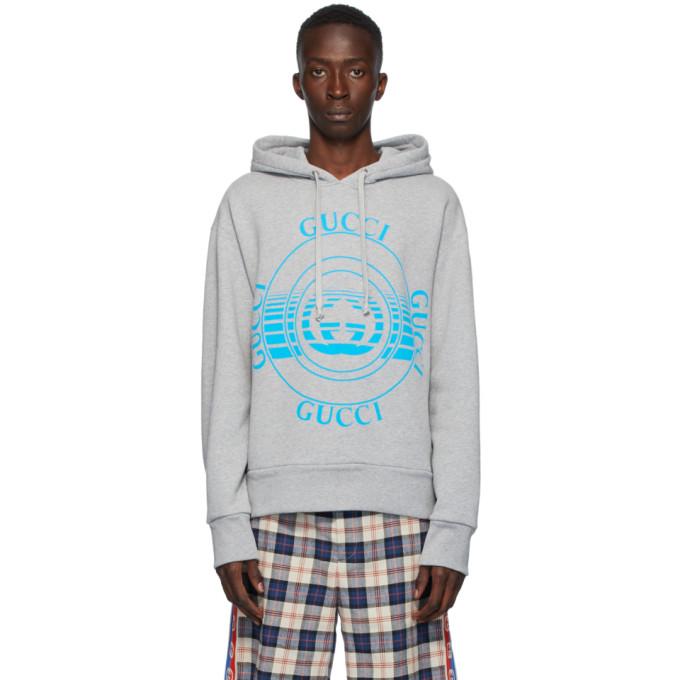 Gucci Grey Logo Disk Print Oversized Hoodie