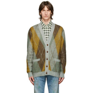 Gucci Multicolor Mohair and Wool Argyle Cardigan