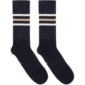 Gucci Navy and Beige Striped GG Socks