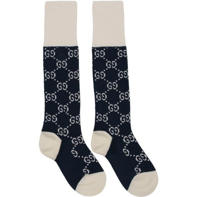 Gucci Navy and White GG Supreme Long Socks