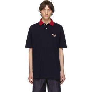 Gucci Navy GG Embroidery Polo