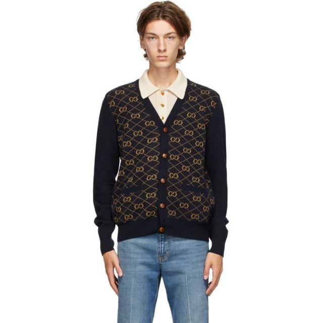 Gucci Navy Wool GG Cardigan