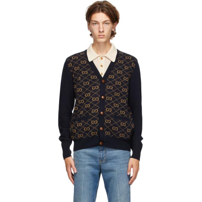 Gucci Navy Wool GG Cardigan