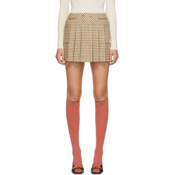 Gucci Off-White and Beige Wool Houndstooth Miniskirt