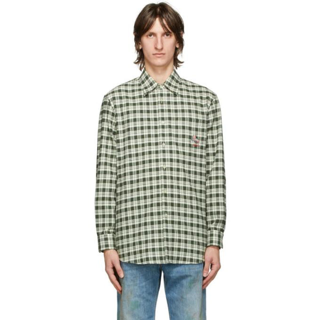 Gucci Off-White and Green Check Cat Shirt