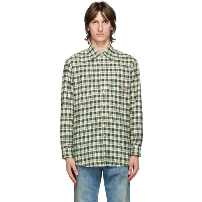 Gucci Off-White and Green Check Cat Shirt