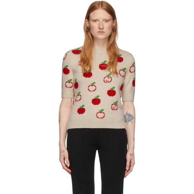 Gucci Off-White Jacquard GG Apple Half-Sleeve Sweater