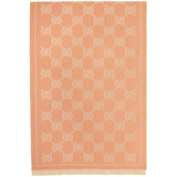 Gucci Pink and Beige Wool GG Scarf