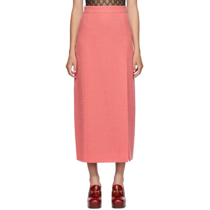 Gucci Pink Wool Tweed Midi Skirt