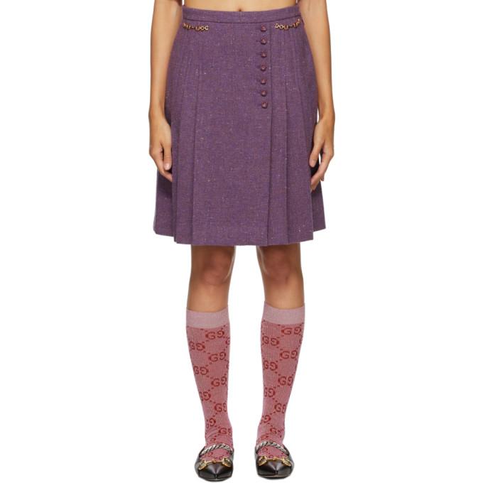 Gucci Purple Wool Tweed Horsebits Skirt
