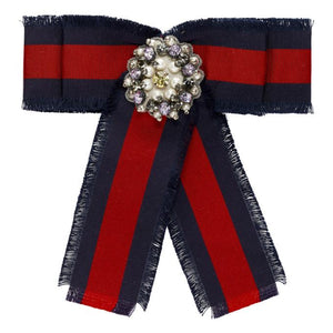 Gucci Red and Blue Striped Ribbon Brooch