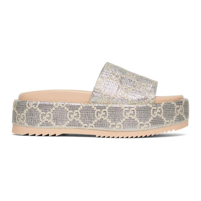 Gucci Silver Lame GG Sandals