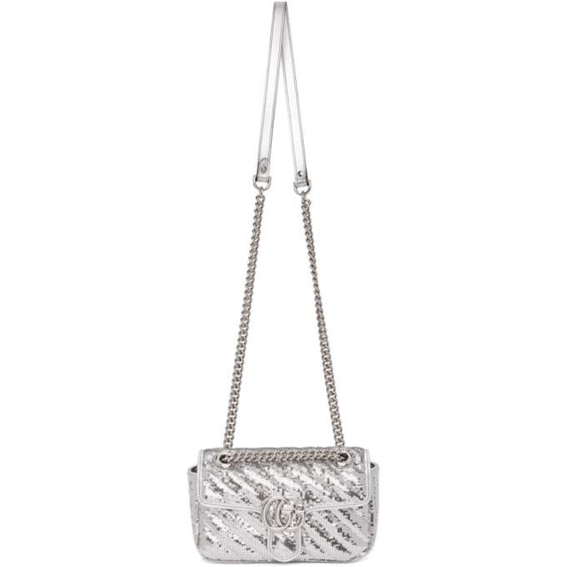 Gucci Silver Sequin Mini GG Marmont Shoulder Bag