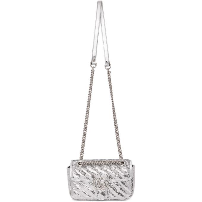 Gucci Silver Sequin Mini GG Marmont Shoulder Bag