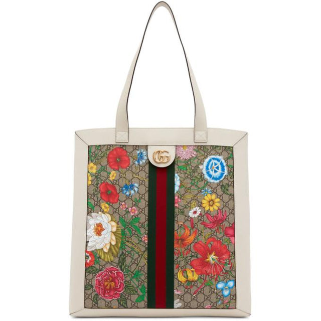 Gucci White and Multicolor GG Ophidia Flora Tote
