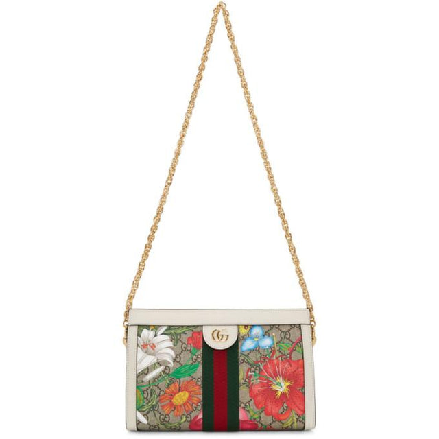 Gucci White and Multicolor Small GG Flora Ophidia Bag