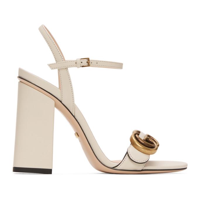 Gucci White GG Marmont Heeled Sandals