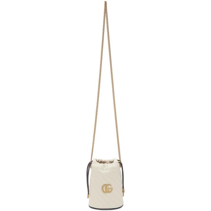 Gucci White Mini GG Marmont Bucket Bag