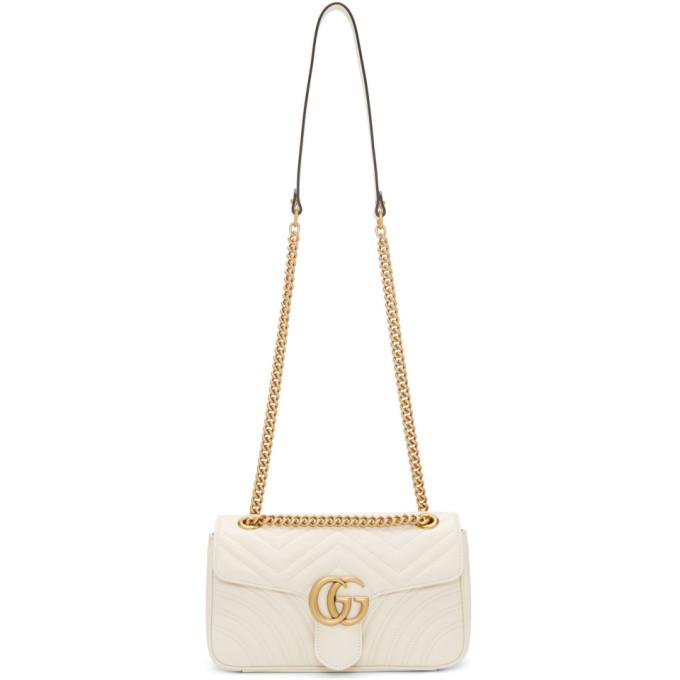 Gucci White Small Quilted GG Marmont Bag
