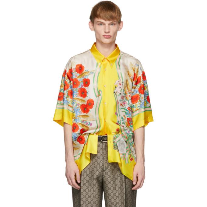 Gucci Yellow and White Silk Flowers Shirt
