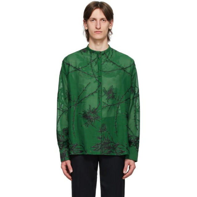 Haider Ackermann Green Embroidered Oversized Shirt