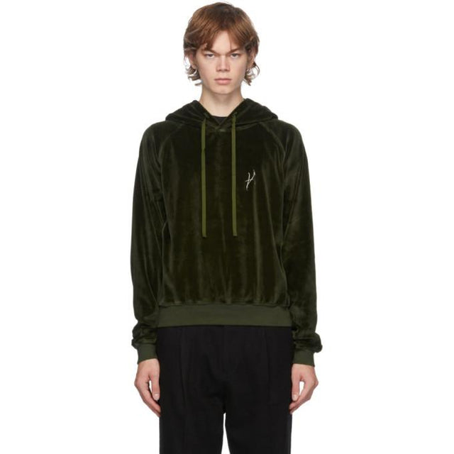 Haider Ackermann Khaki Velvet Embroidered Hoodie
