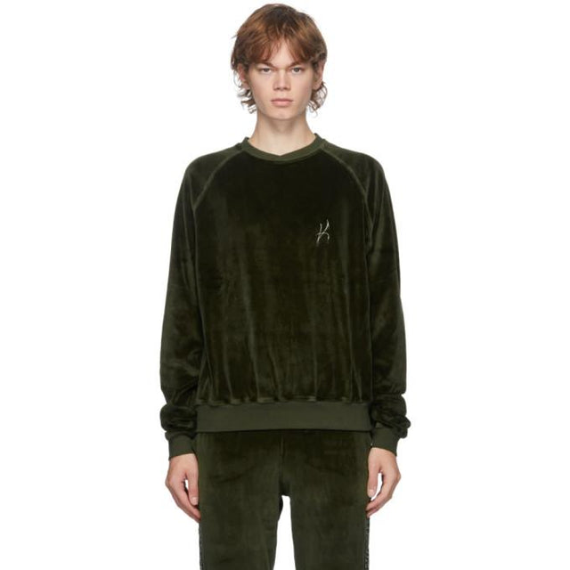 Haider Ackermann Khaki Velvet Embroidered Sweatshirt