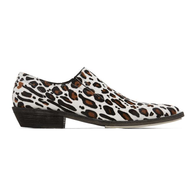 Haider Ackermann White and Brown Leopard Slip-On Derby Loafers