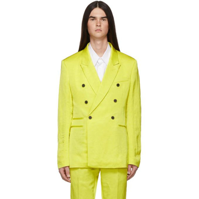 Haider Ackermann Yellow Linen Double-Breasted Blazer