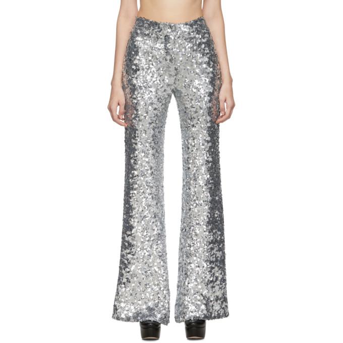 Halpern Silver Sequin Stovepipe Trousers