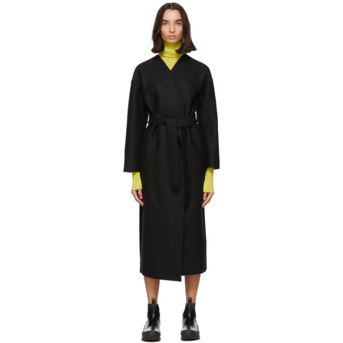 Harris Wharf London Black Pressed Wool Belted Coat