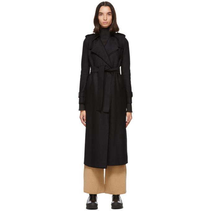 Harris Wharf London Black Pressed Wool Trench Coat