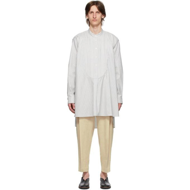 Hed Mayner White and Grey Pinstripe Shirt